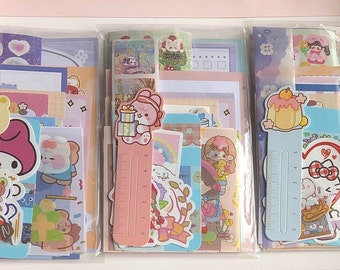 50 Kawaii Stationery Mystery Bag (Memo, Checklist, Decorative Paper, Sticky Notes, Washi Tape Samples, Stickers, Sheets, Bookmark, Postcard)