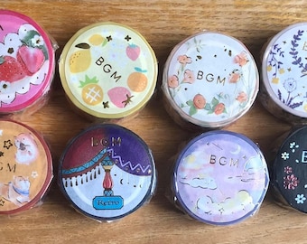 BGM Washi Tape 15/20 mm | Various Styles Masking Tape | Strawberry 20 mm | Fruits, Flowers, Pets, Retro Curtains, Sky 15 mm | 5 m length