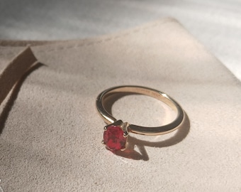 14KT Gold-Filled Ruby Ring – Classic Oval Solitaire (July Birthstone)