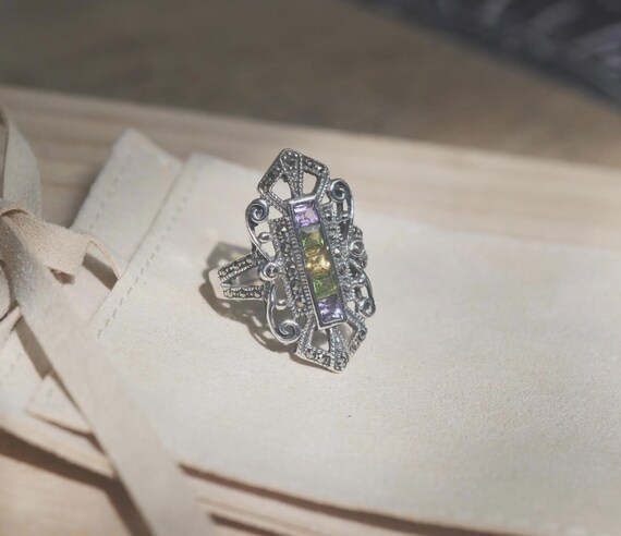 Stylish Multicolor Stone Accent Silver Ring - image 6
