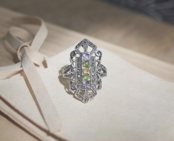 Stylish Multicolor Stone Accent Silver Ring - image 9