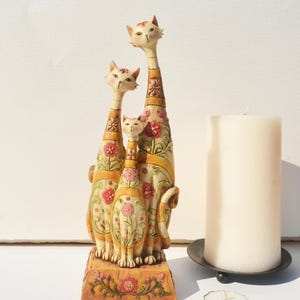 Stacked Floral Cats Figurine - Whimsical Folk Art Collectible