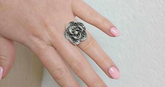 Silver Rose Flower Ring – Bloom Statement Piece - image 1