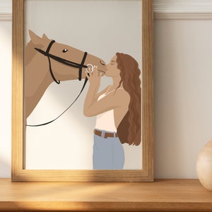 DOWNLOADABLE Spiritual Digital Art Print - OPEN & TRUST | Girl kissing horse | Love, Feminine, Awakening, beautiful Wall Art