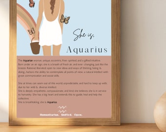 Aquarius Zodiac Art Print: Modern Feminine Decor (Digital Download)