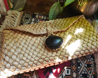 Vintage Woven Straw Clutch Purse | Vintage 60s 70s Weave Clutch Purse | Small Boho Handbag 1970s