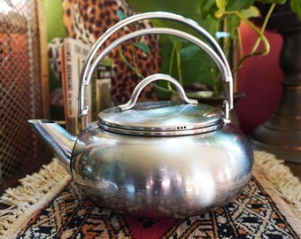 Vintage Space Age Chrome Tea Kettle | 1980's Mikasa GFT01-600-Echo 18/8 Stainless Steel Tea Kettle With Double Banded Handle Chrome Kitchen