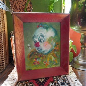Vintage Original Clown Oil Painting Artist Sign | Creepy Clown Oil Painting | Vintage Clown Decor | 1970s Clown Decor Oddities Gallery Wall