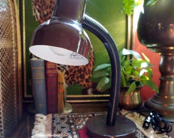 MCM Brown Metal Gooseneck Desk Lamp | Vintage Space Age Desk