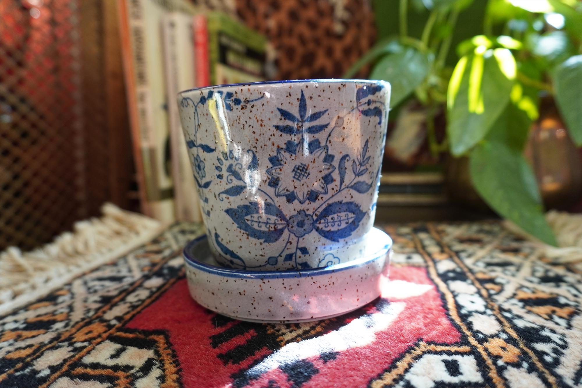 Vintage 1970s Flower Japan Stoneware Small Planter | 70s Planter