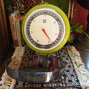 Vintage 1970s EVA Wall Scale | EVA Denmark Food Scale Danish Modern Green Kitchen | MCM Kitchen Scale | 1970s Eva Folding Scale Space Age