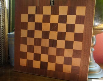 Vintage Drueke Chess and Checkers Board in Walnut and Birch Original Label