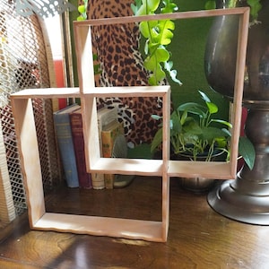 Mid-Century Interlocking Cube Wall Shelf | Wooden Shadow Box | Mid Century Wall Decor | MCM Floating Shelves | Vintage 1950s Wall Shelf