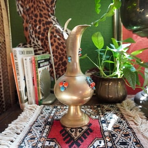 1970s Bohemian Brass Vase with Stone Cabochons