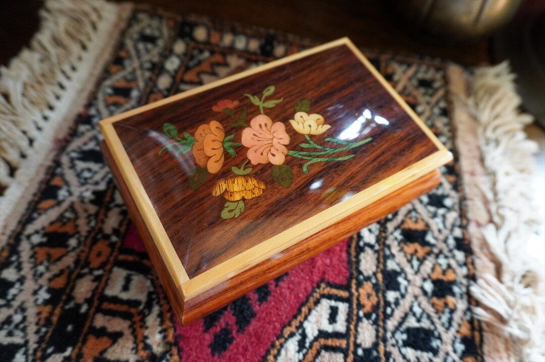 Vintage Floral Wood Inlay Rococo Music Jewelry Box | 1960s Italian ...