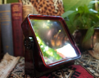 Vintage Tortoise Acrylic Table Top Swivel Vanity Mirror | Magnifying Mirror