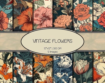 Digitalt papperspaket med vintageblommor