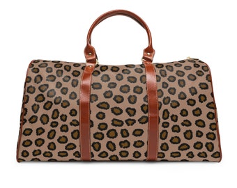 Brown Black Cheetah Waterproof Travel Bag | Weekender Bag