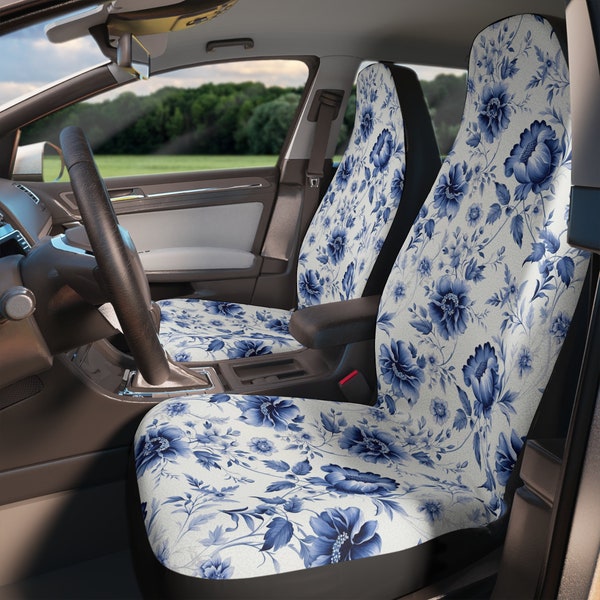 Hampton Blue Car Seat Cover | Blue Chinoiserie Seat Covers for Women | Floral Car Decor | Car Accessory Decor | Blue Flower Car Seat
