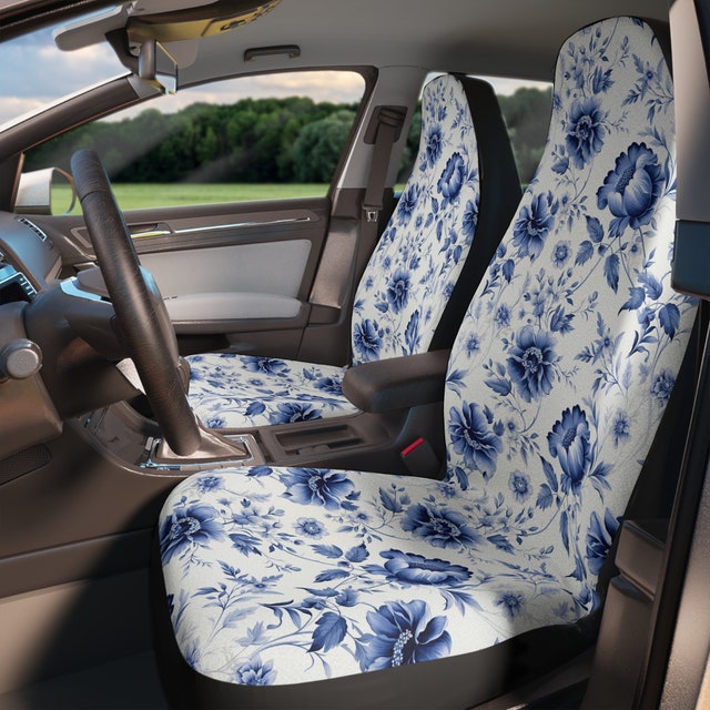 Blue Vintage Floral Print Pet Car Seat Cover main image 0