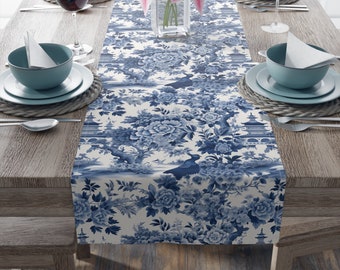 Chinoiserie Table Runner | Blue Table Runner | Hampton Blue Elegance | Blue White Chinoiserie Decor | Home Kitchen Dining Room Holiday Décor