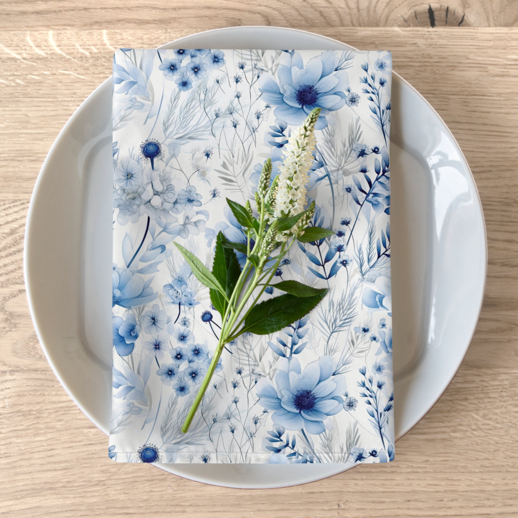 Blue and White Floral Napkin 4 Pack Napkin Cottagecore - Etsy