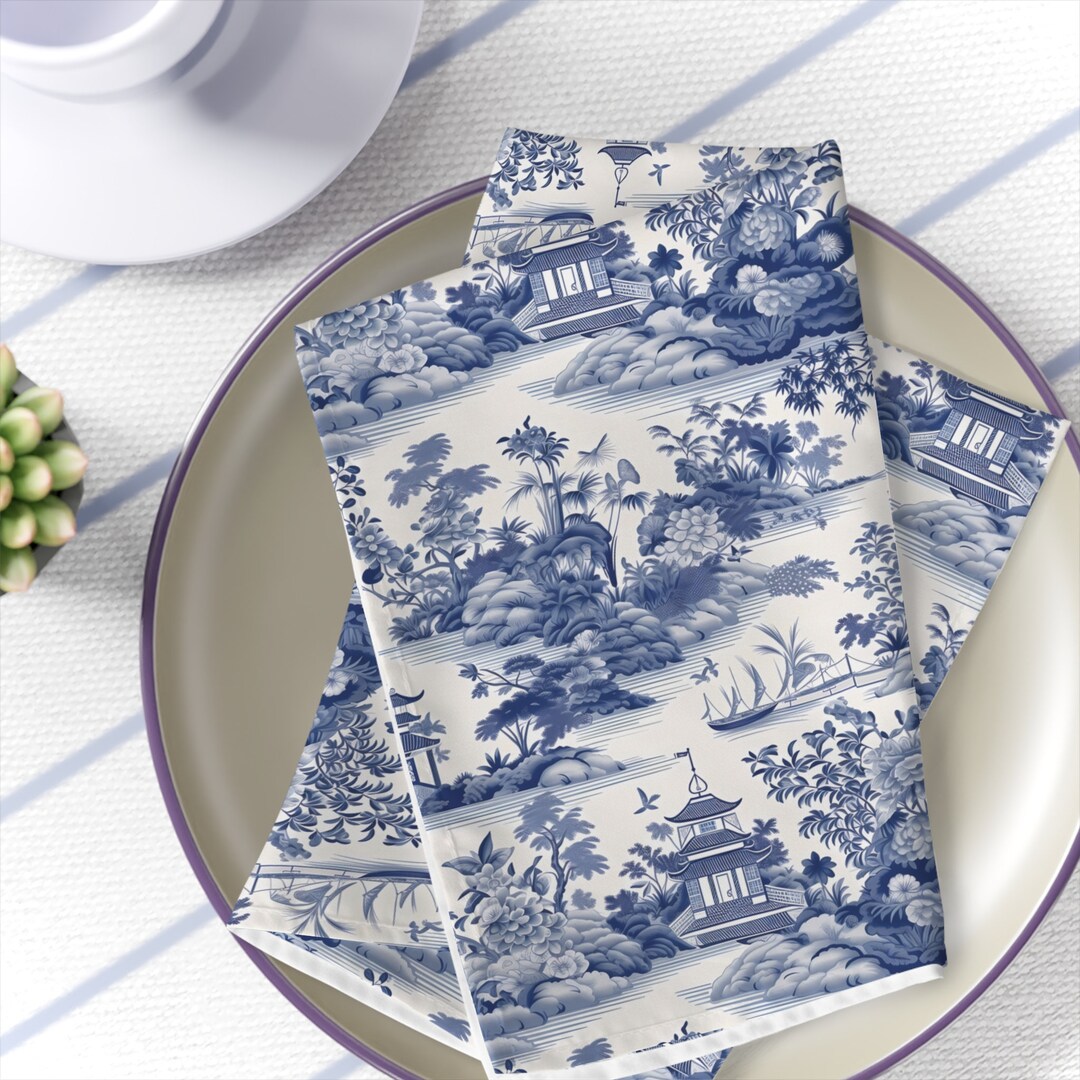 Blue and White Chinoiserie Floral Napkin 4 Pack Napkin Cottagecore