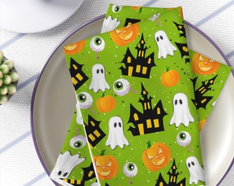 Halloween Decorate Napkin | 4 Pack Napkin | Fabric Napkins | Holiday | Halloween | Ghosts Napkin | Skeleton Skulls Ghosts Ghouls | Spooky