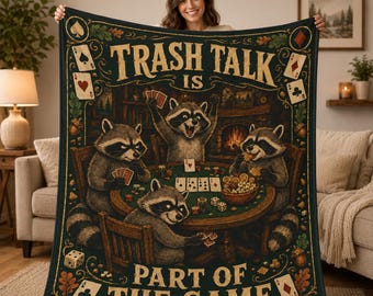 Trash Talk Is Part Of The Game Velveteen Plush Blanket | Raccoon Poker Scene