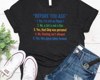 Phase 10 Rules T-Shirt | BEFORE YOU ASK card game design