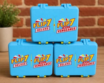 Flip 7 Card Game Storage Case with Deck Holder, Blue and Yellow Organizer