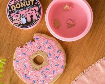 Donut Jigsaw Puzzle, 3D Printed Pink Frosted Sprinkle Brain Teaser Toy