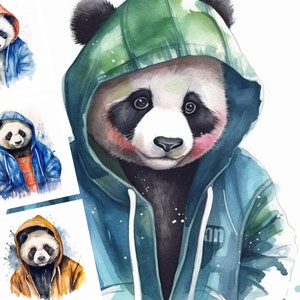 Panda usando un arte imprimible con capucha - Paquete de diseño digital de 10 - Descarga instantánea - Arte de diario basura - Scrapbooking
