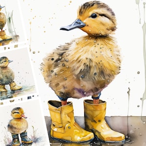 Ducklings in Rain Boots Printable Art - Digital Design Bundle of 10 - Clip Art