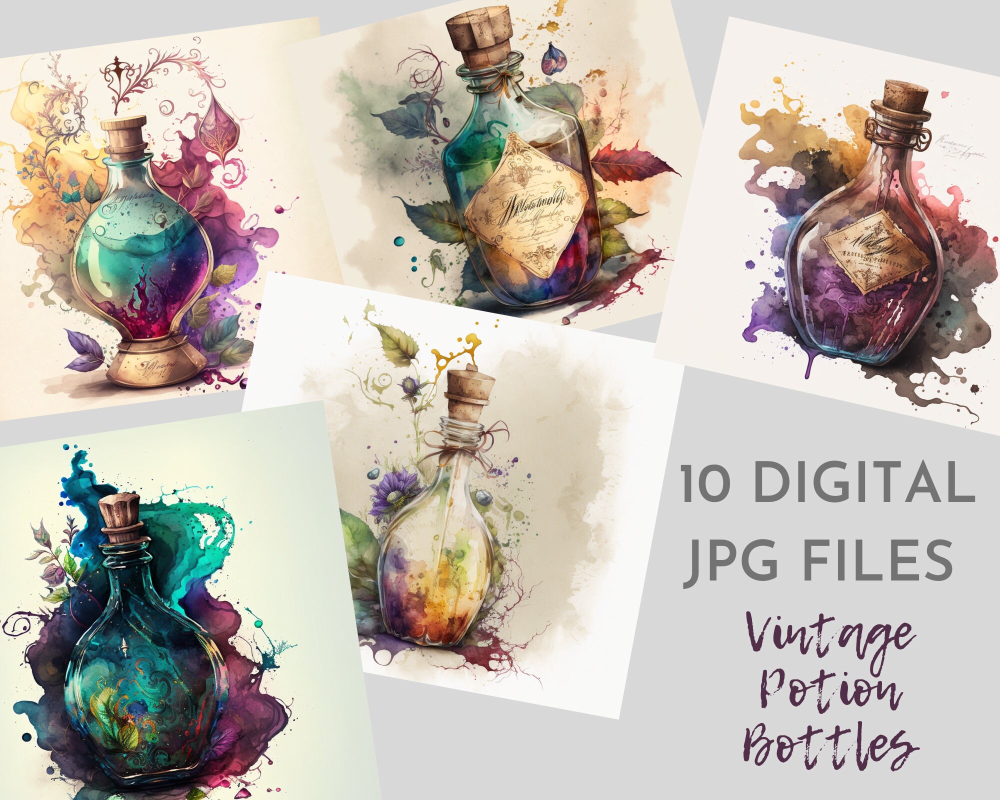 Vintage Watercolor Potion Bottle Clipart Set Instant Download ...