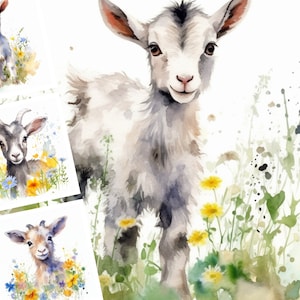 Floral Baby Goat Printable Art - Digital Design Bundle of 10 - Commercial Use - Crafting Bundle - Scrapbooking - Cricut Art