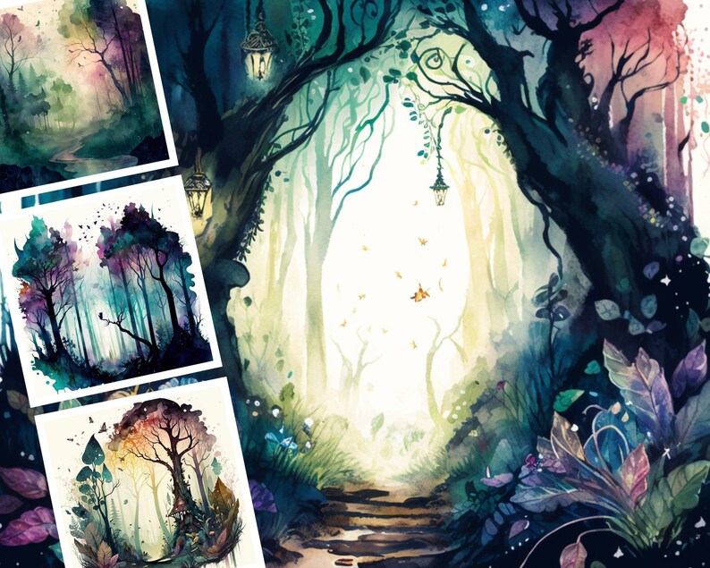 Watercolor Enchanted Forest Printable Art - Digital Design Bundle of 10 ...