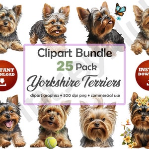 Yorkshire Terrier Clipart Bundle Cute Adorable Yorkie Puppy Images High Quality Printable Art No Background Transparent PNG Commercial Use