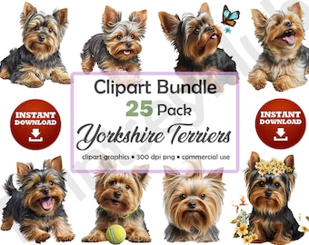 Yorkshire Terrier Clipart Bundle Cute Adorable Yorkie Puppy Immagini Arte stampabile di alta qualità Senza sfondo PNG trasparente Uso commerciale
