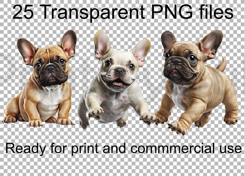 May include: Three French Bulldog puppies, one sitting and two standing, with different fur colors. The puppies are looking at the camera.