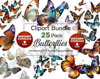 Butterfly Watercolor Clipart Bundle Spring Garden Flying Butterflies No Background Transparent PNG High Quality Printable Digital Download