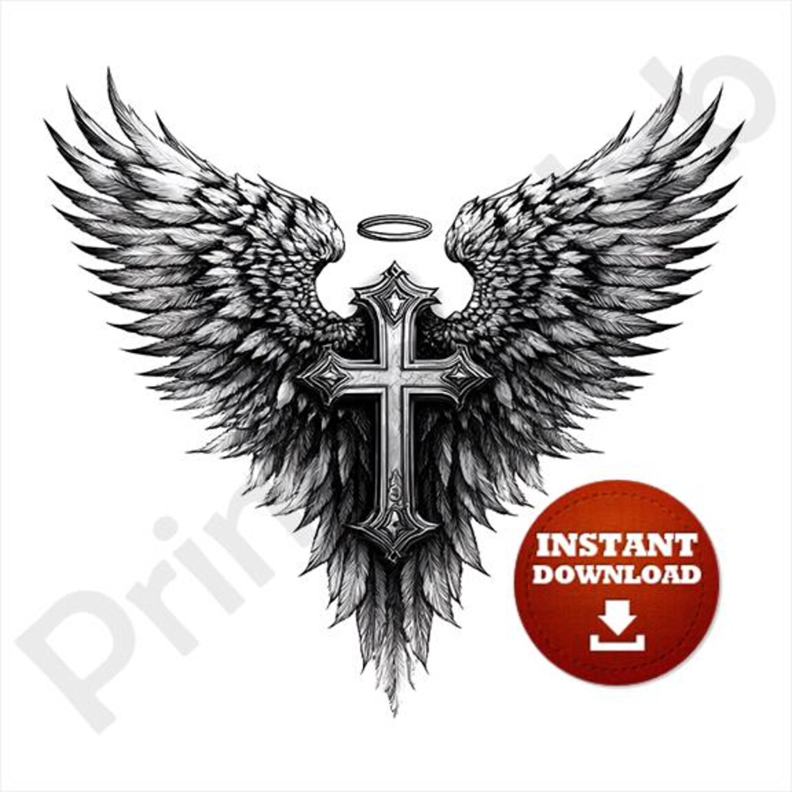 Best Angel Wings Cross Tattoo Stencil Portrait | Jesus Cross With Wings ...