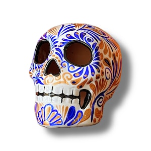 Mexican Sugar Skull Hand-Painted on Ceramic for Dia de Muertos Day of The Dead Calavera talavera