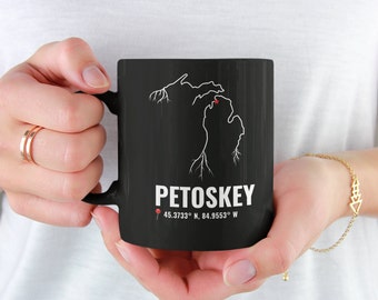 Petoskey-Michigan-Kaffee-Tasse, Michigan-Kaffee-Tasse, Michigan-Souvenir-Becher, 11 Unze-Kaffee-Tasse