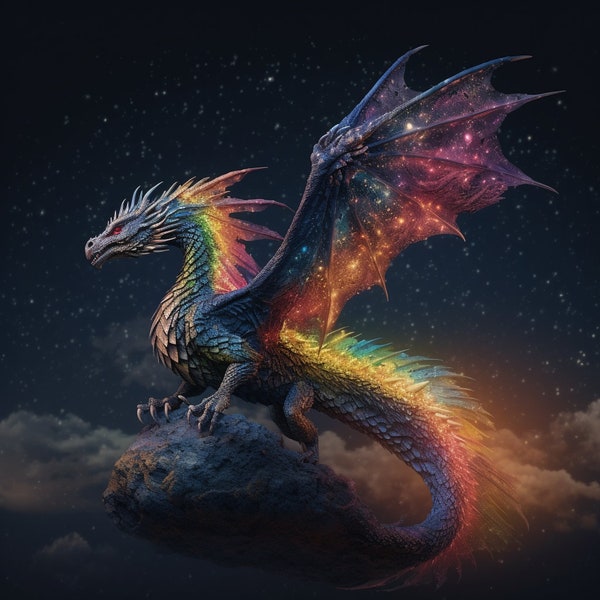 Poster , Dragon  in space design graphics suitable for printable, calendars, merchandise, note books,