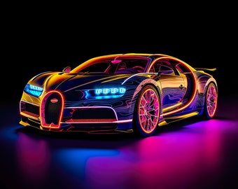 Bugatti Chiron Neon Art Digital Download PNG File