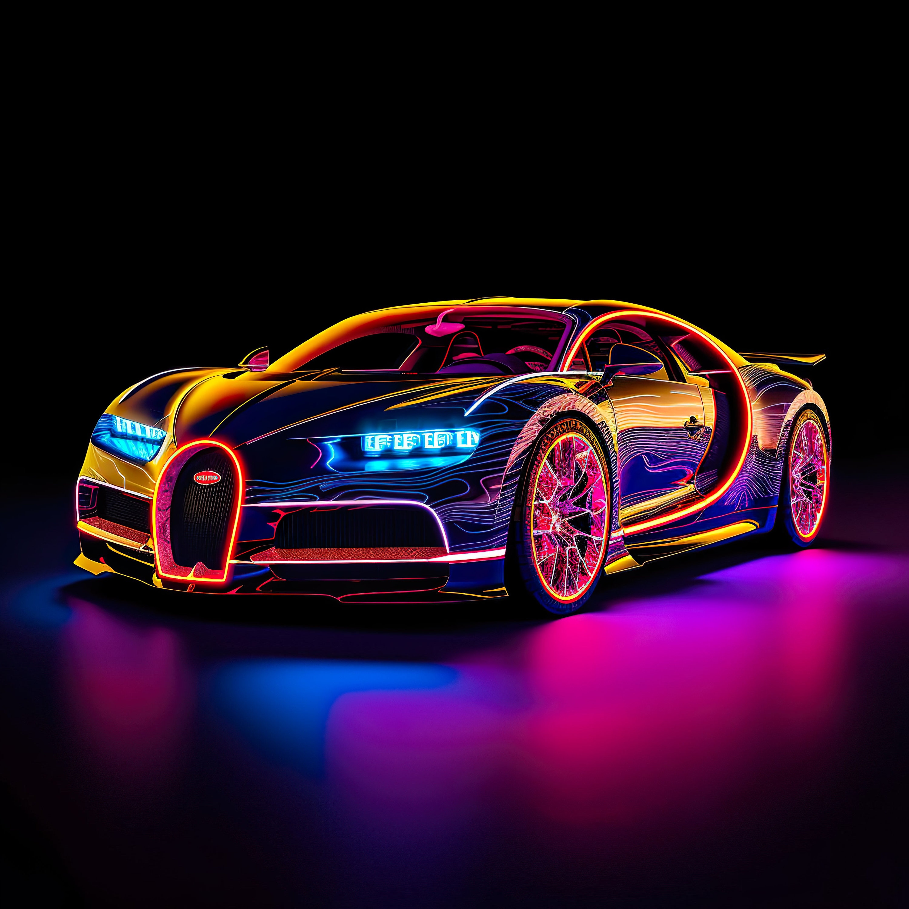 Bugatti Chiron Neon Art Digital Download PNG File Etsy
