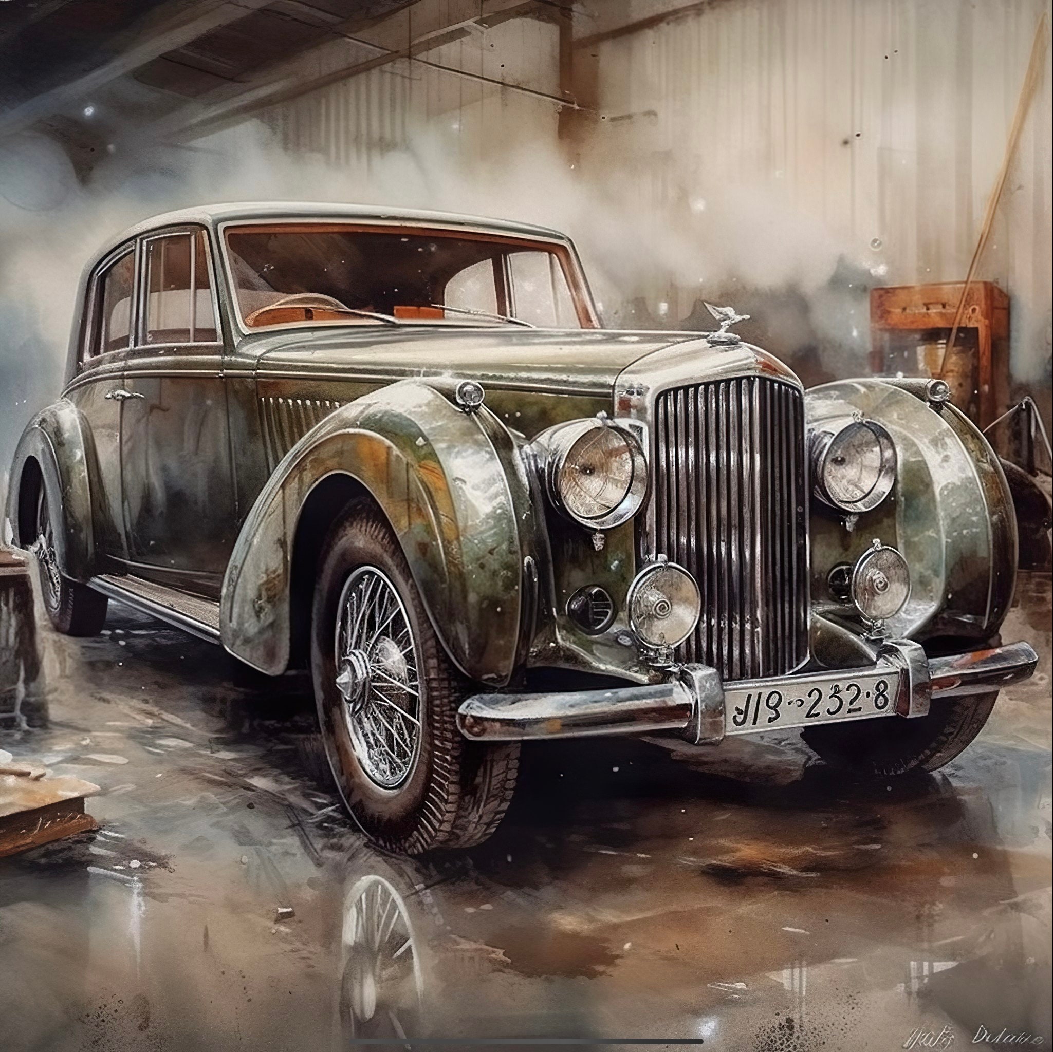 Vintage Bentley Watercolour Art Design Digital Download Png File