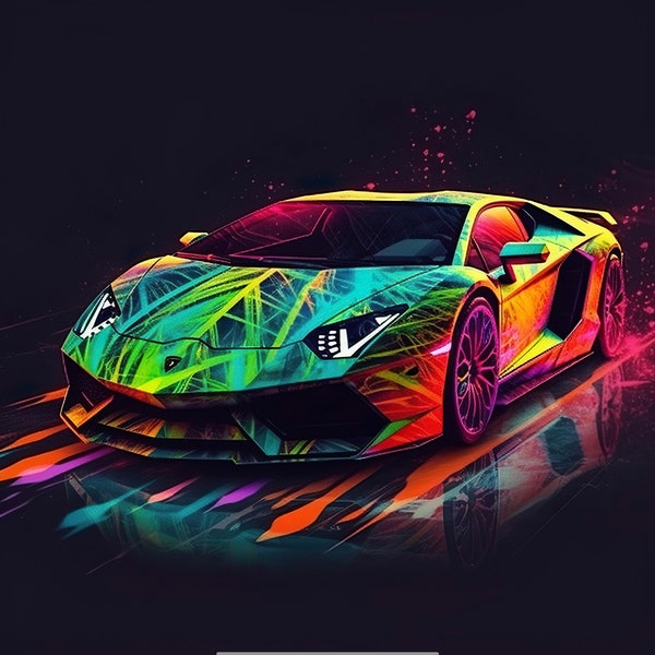 Abstract Neon Art design Lamborghini car digital download png file