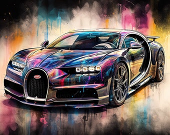 Bugatti Chiron Watercolour art design digital download png file